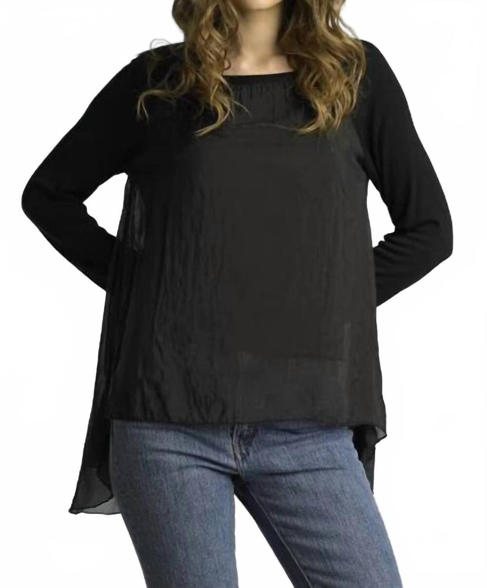 NEW TEMPO PARIS hi lo hem silk top in black